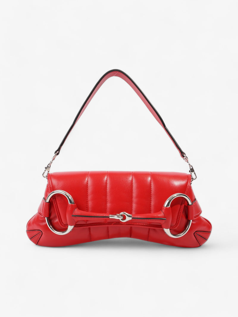  Gucci Maxi Horsebit Chain Shoulder Bag Red Nappa Leather Medium