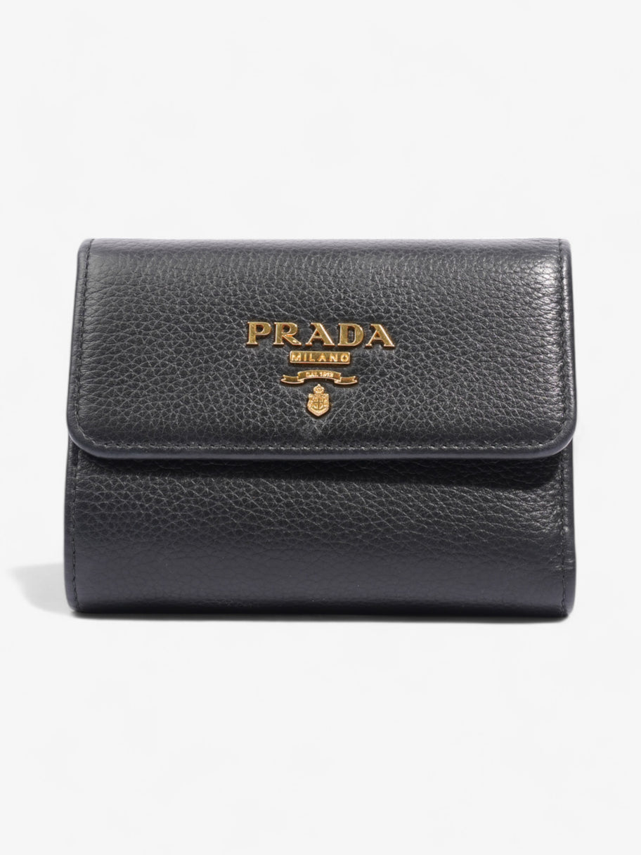 Prada Logo Wallet Black / Gold Saffiano Leather Image 1