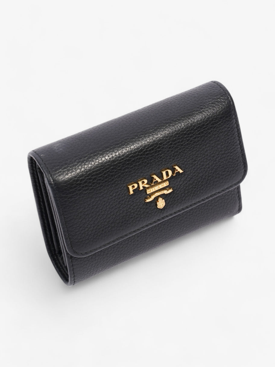 Prada Logo Wallet Black / Gold Saffiano Leather Image 6