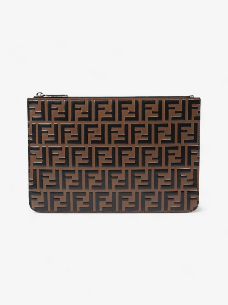  Fendi Monogram Clutch Bag BRown Leather