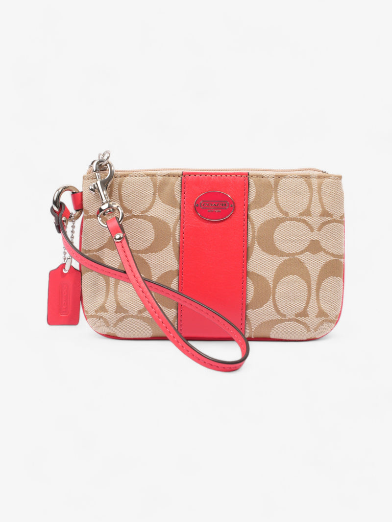  Coach Wristlet Beige Signature / Coral Canvas Small