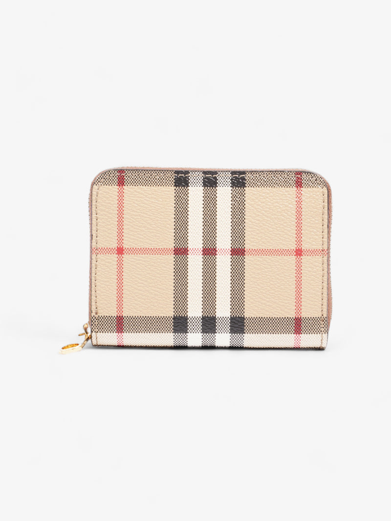  Burberry Small Check Zip Wallet Archive Beige Coated Canvas