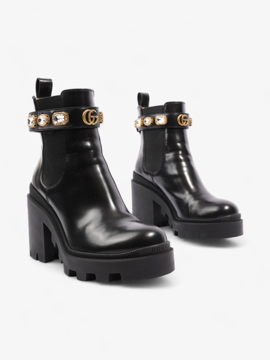 Gucci GG Jewelled Heeled Boots 85mm Black Leather EU 37 UK 4 Image 2