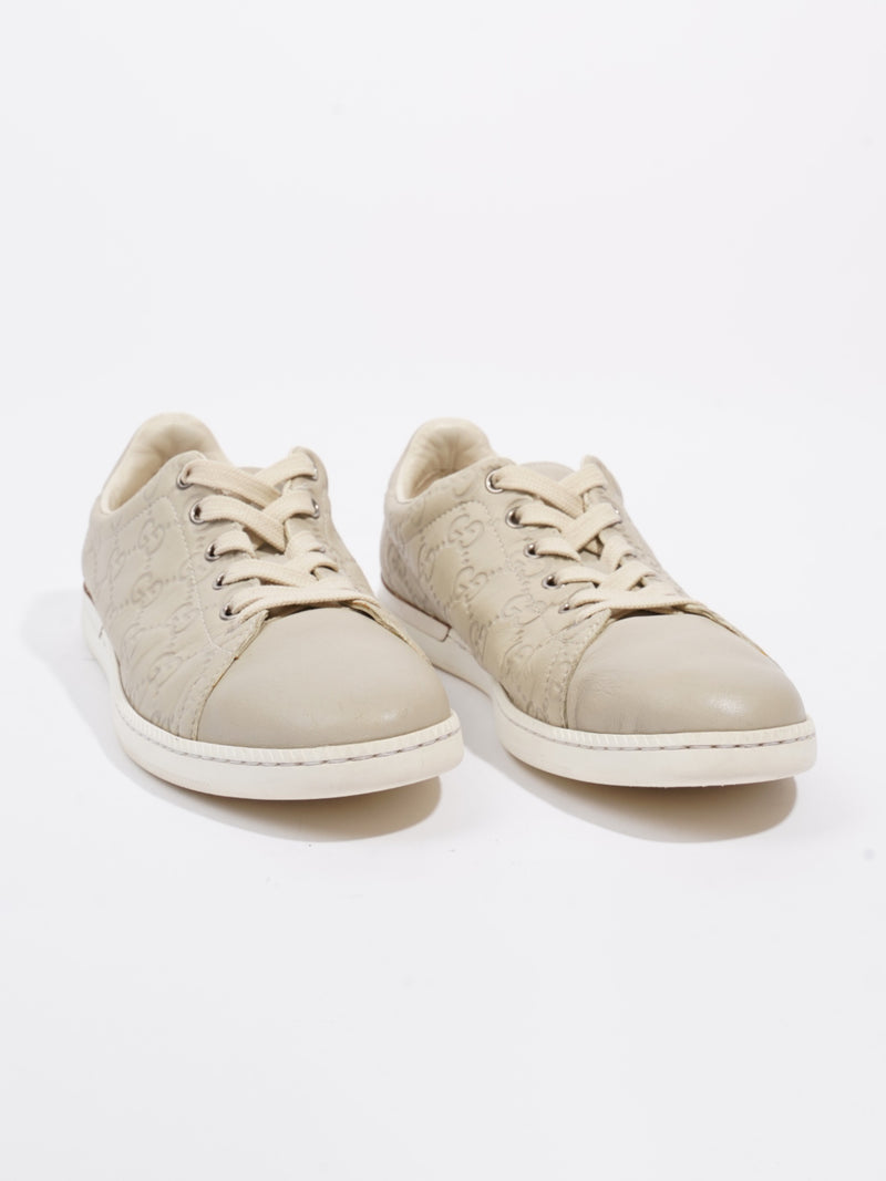  Gucci GG Embossed Ace Beige Embossed Leather EU 37 UK 4