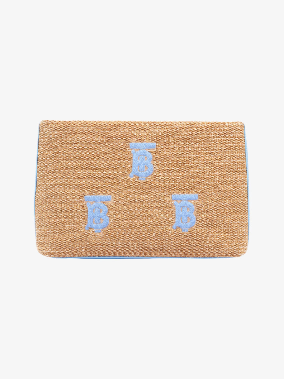 Burberry Embroidered Monogram Pouch Bag Beige / Blue Raffia Image 4