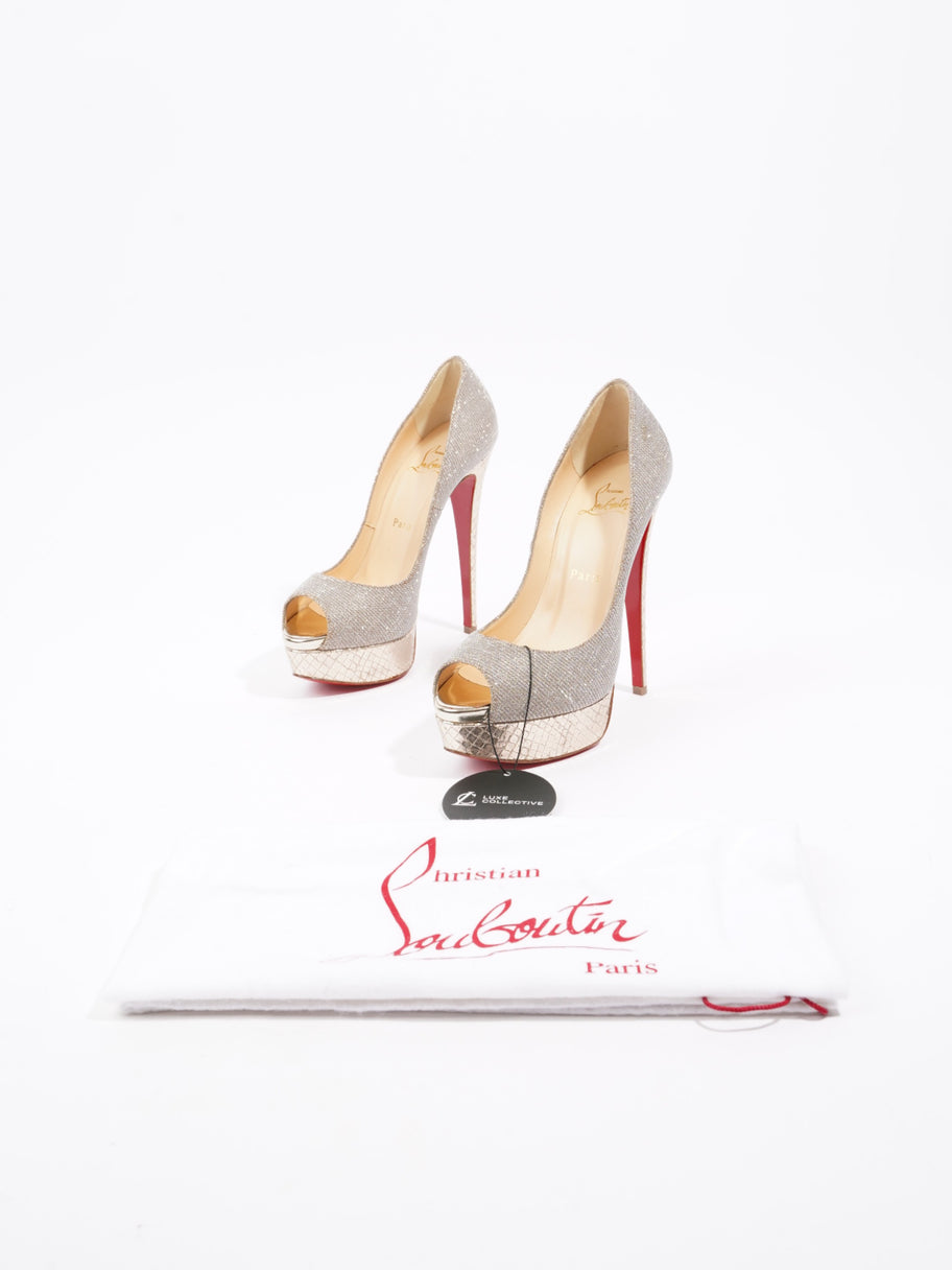 Christian Louboutin Lady Peep Toe Platform  140mm Gold Fabric EU 37 UK 4 Image 10