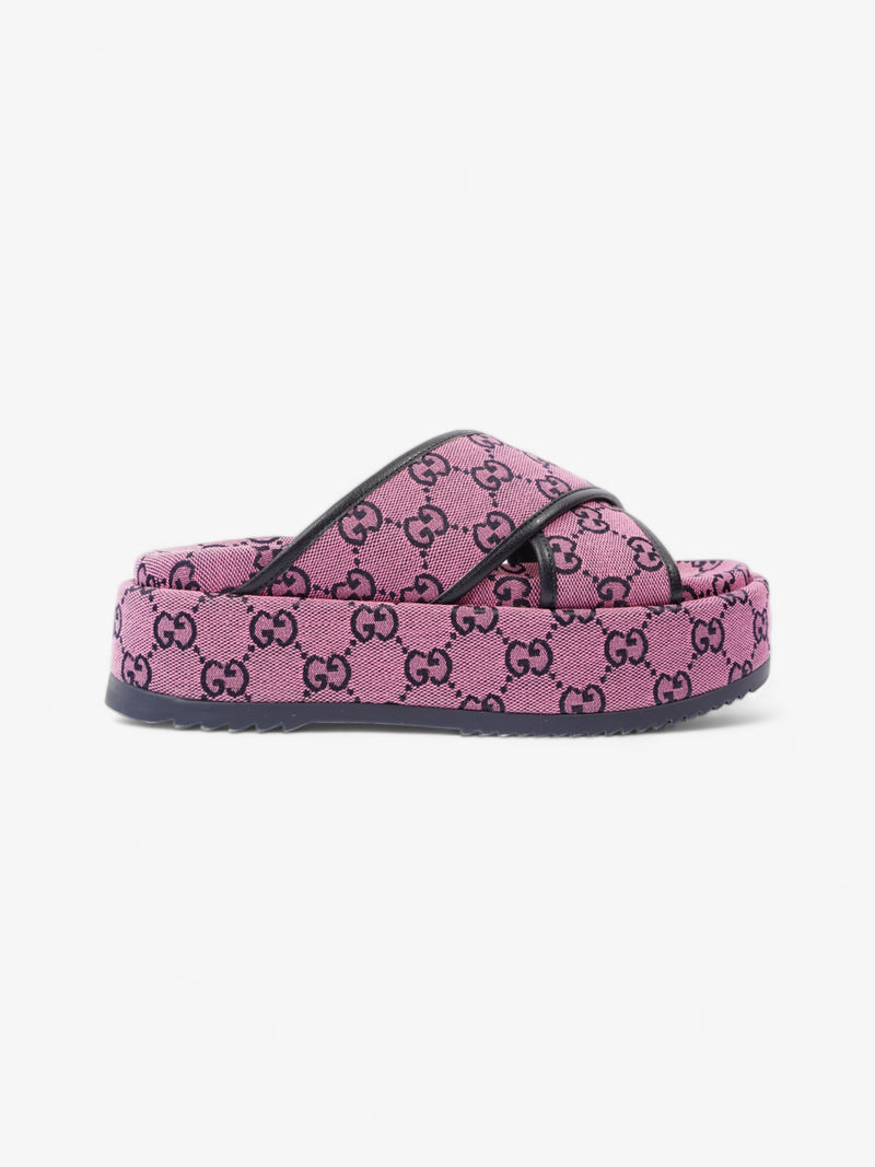  Gucci Crossover Platform Sandal Pink And Navy GG Supreme Canvas EU 36.5 UK 4.5