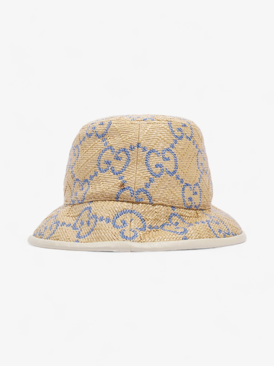 Gucci GG Raffia Effect Bucket Hat Natural / Blue Polyamide Large Image 1