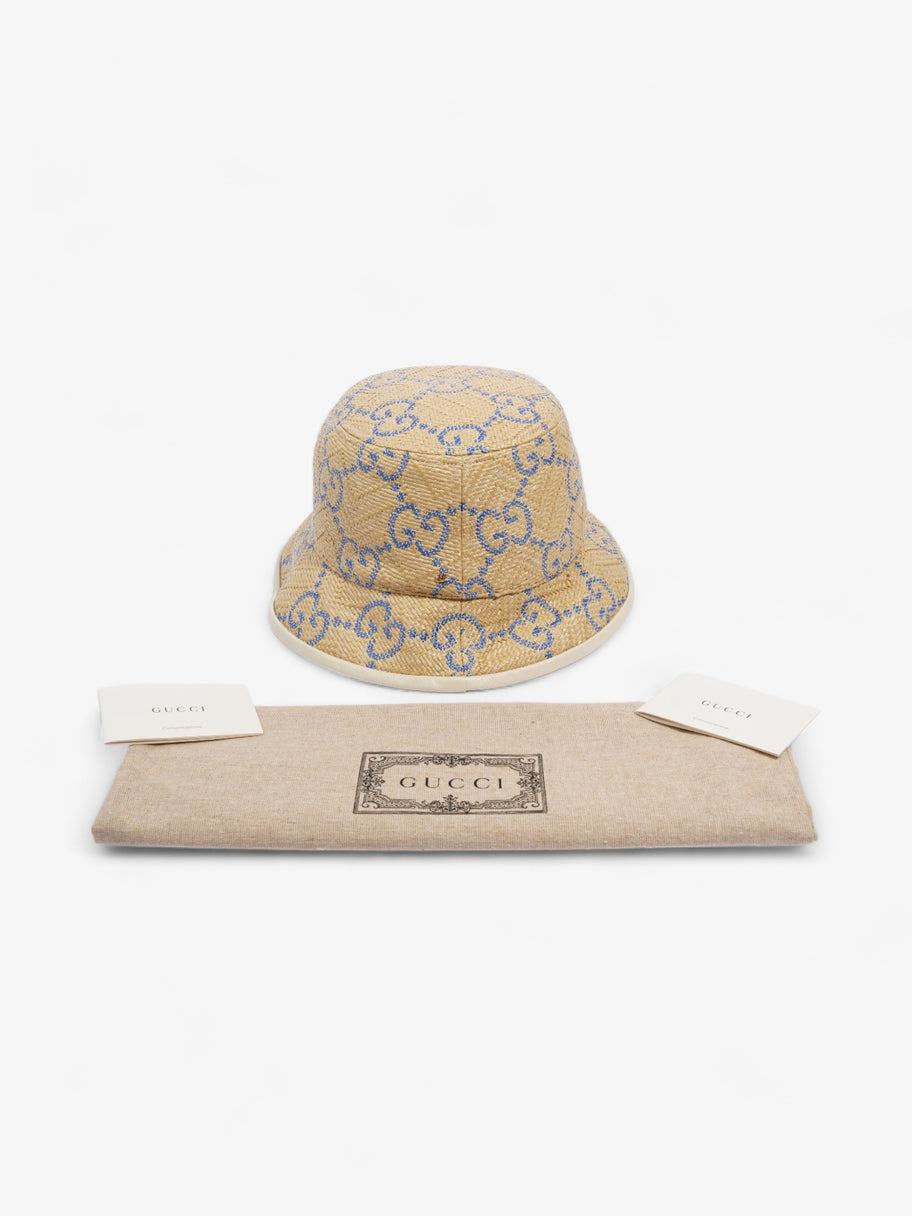 Gucci GG Raffia Effect Bucket Hat Natural / Blue Polyamide Large Image 10