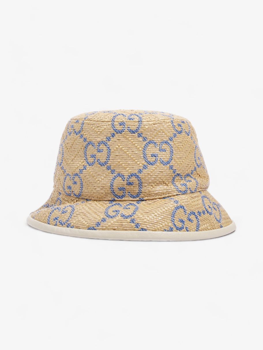 Gucci GG Raffia Effect Bucket Hat Natural / Blue Polyamide Large Image 3