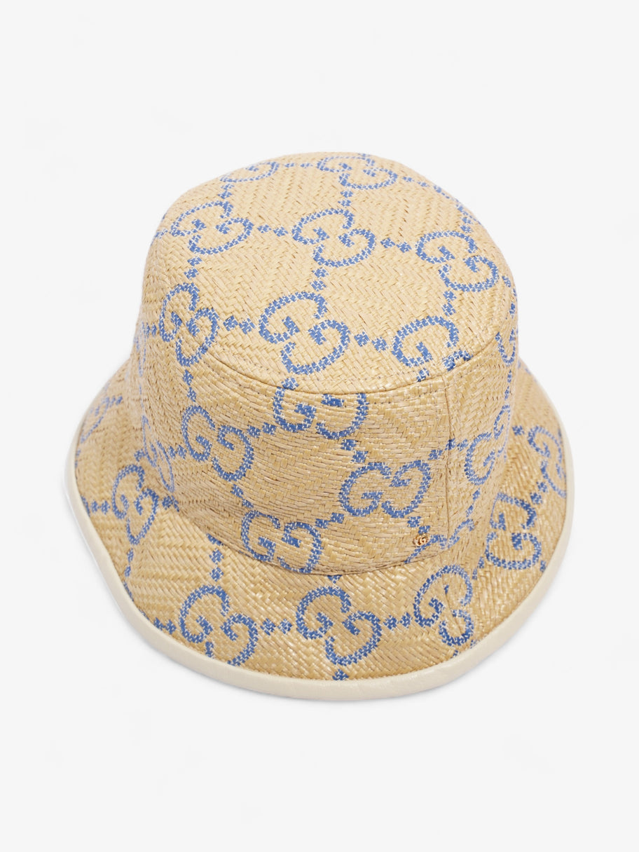 Gucci GG Raffia Effect Bucket Hat Natural / Blue Polyamide Large Image 5