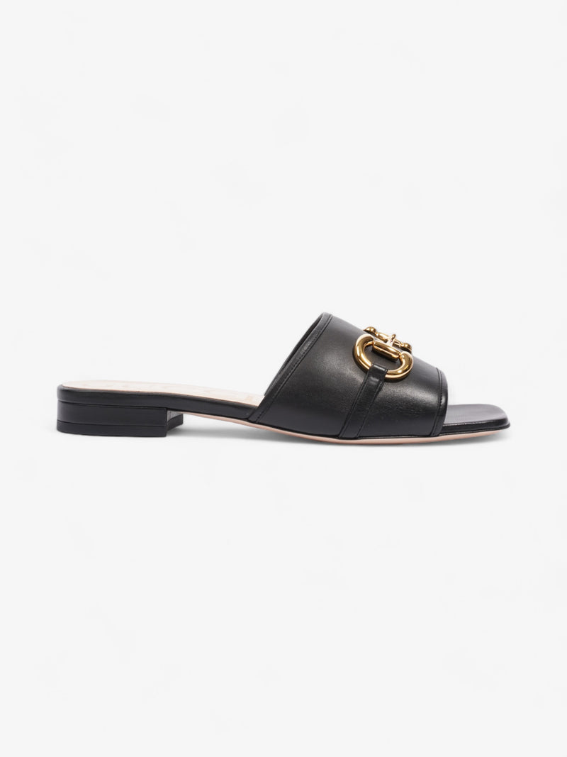  Gucci Horsebit Slides Black / Gold Leather EU 39 UK 6