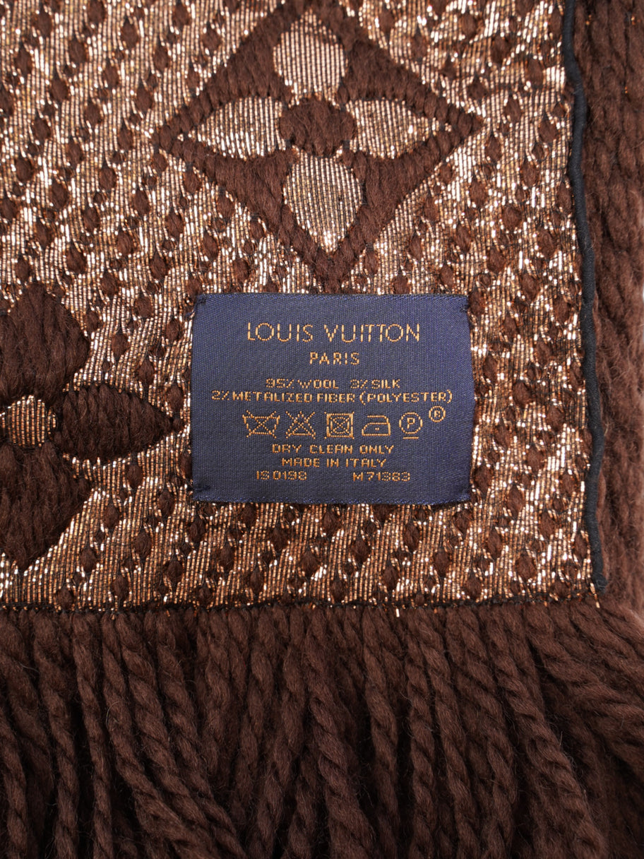 Louis Vuitton LogoMania Scarf Brown / Gold Wool Image 3