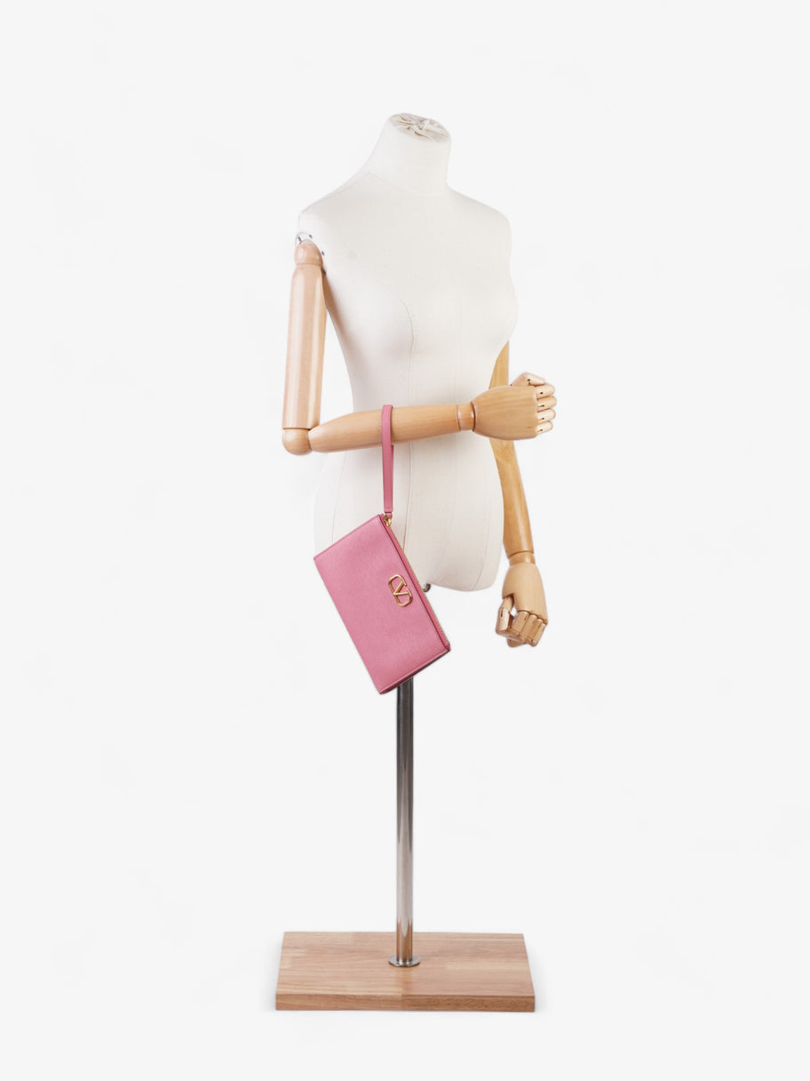 Valentino V Logo Wristlet Pink Calfskin Leather Image 2