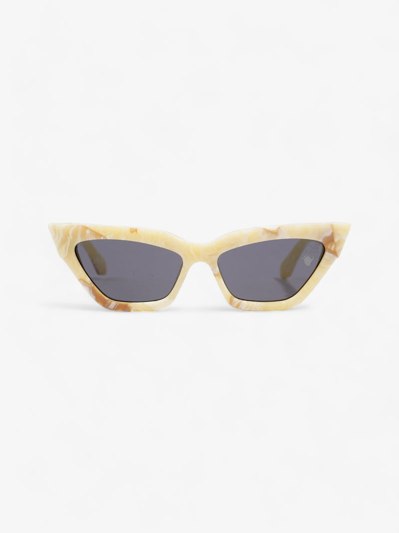  Off White Nina Cat-Eye Sunglasses Yellow Marble Acetate 145mm