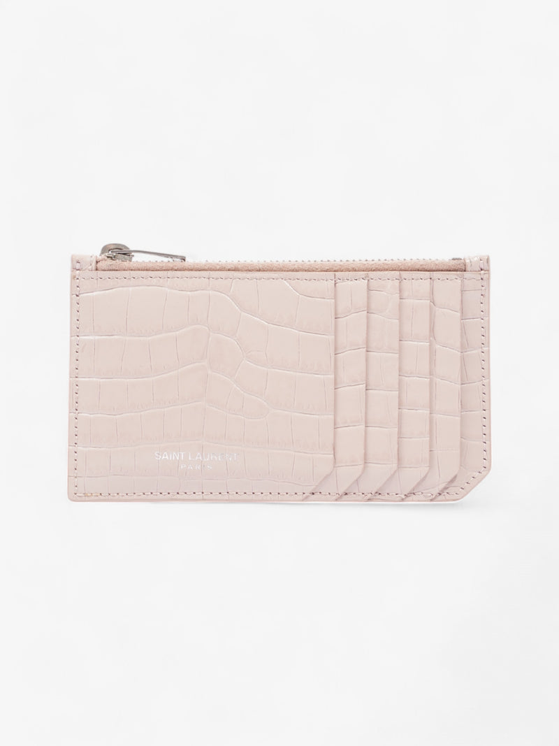  Saint Laurent 5 Card Holder Rose Beige  Embossed Leather