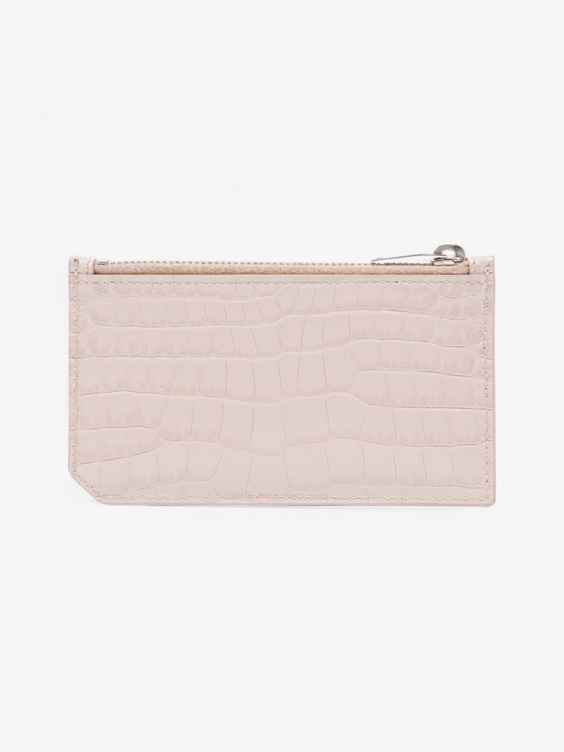  Saint Laurent 5 Card Holder Rose Beige  Embossed Leather