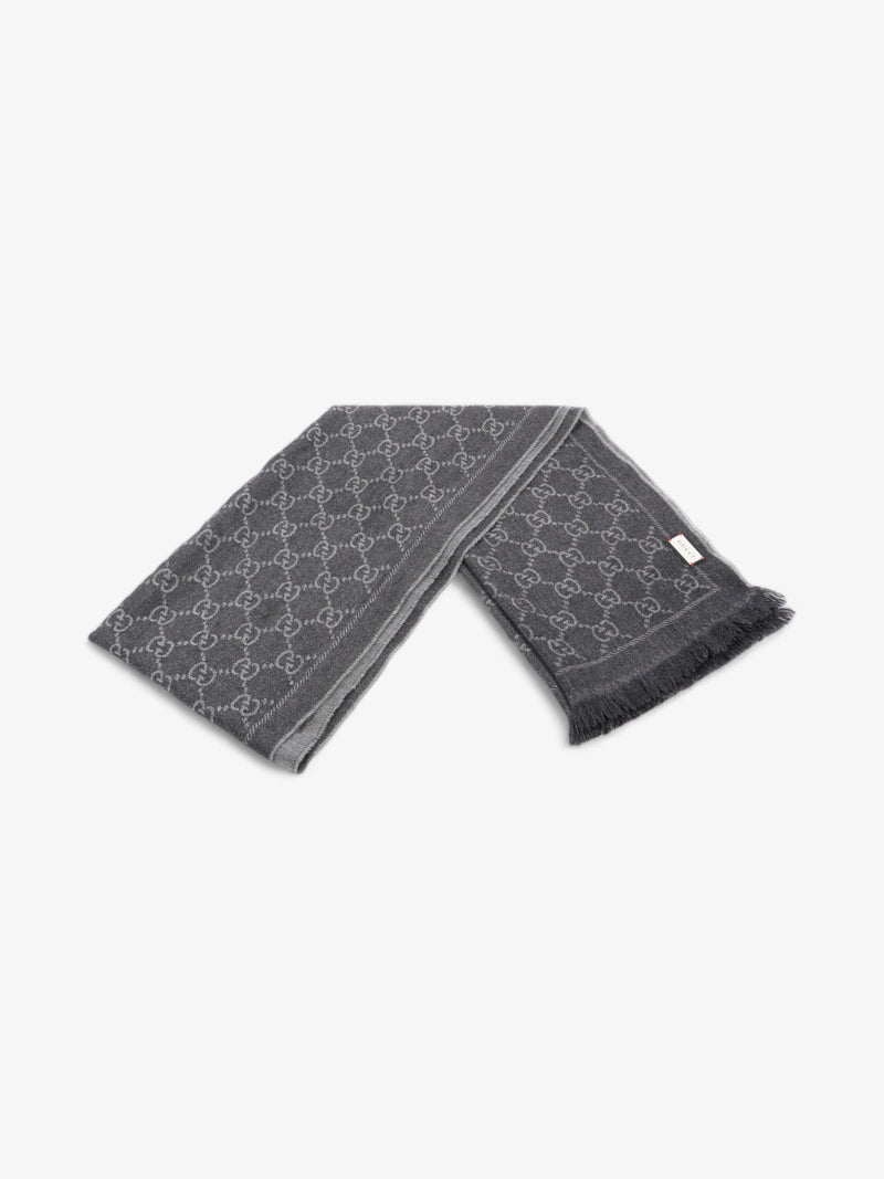  Gucci GG Jacquard Scarf Grey Wool