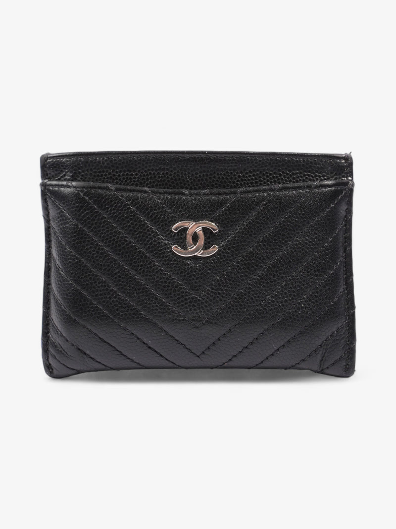  Chanel Chevron Card Holder Black Caviar Leather