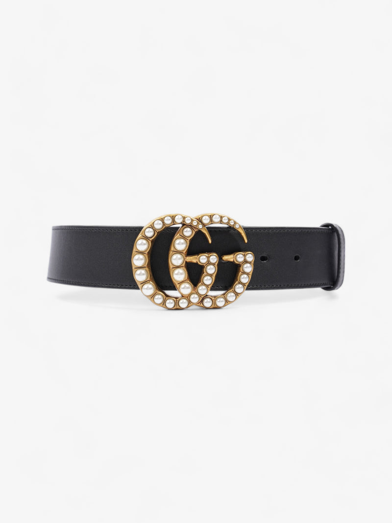  GG Marmont Wide Belt with Pearls Black Leather 65cm / 26