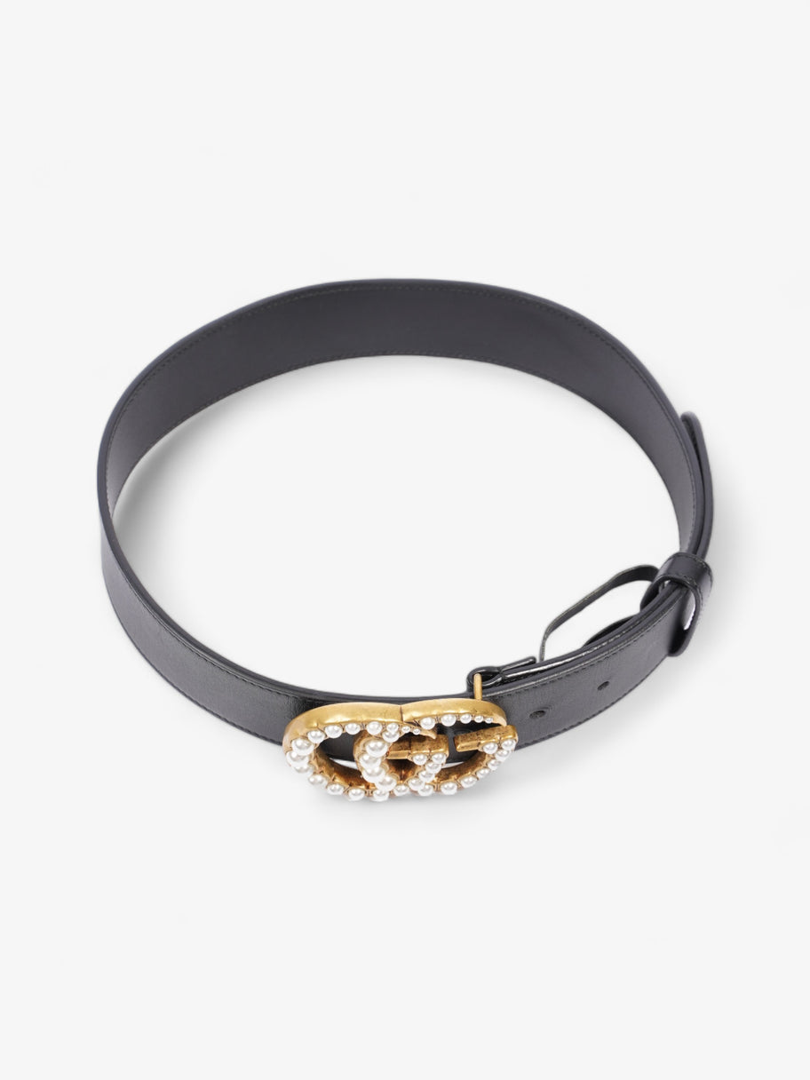 Gucci wide leather belt with pearl double g best sale