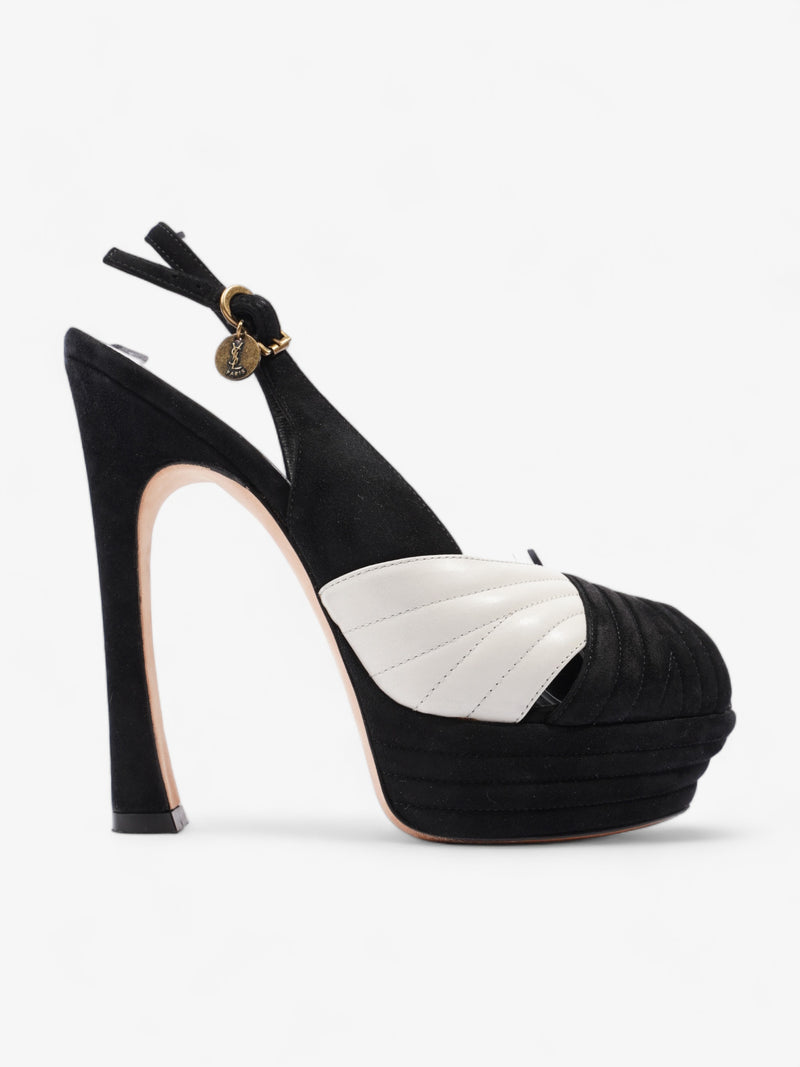  Saint Laurent Quilted Slingback Platform Heels 110mm Black / White Suede EU 38 UK 5