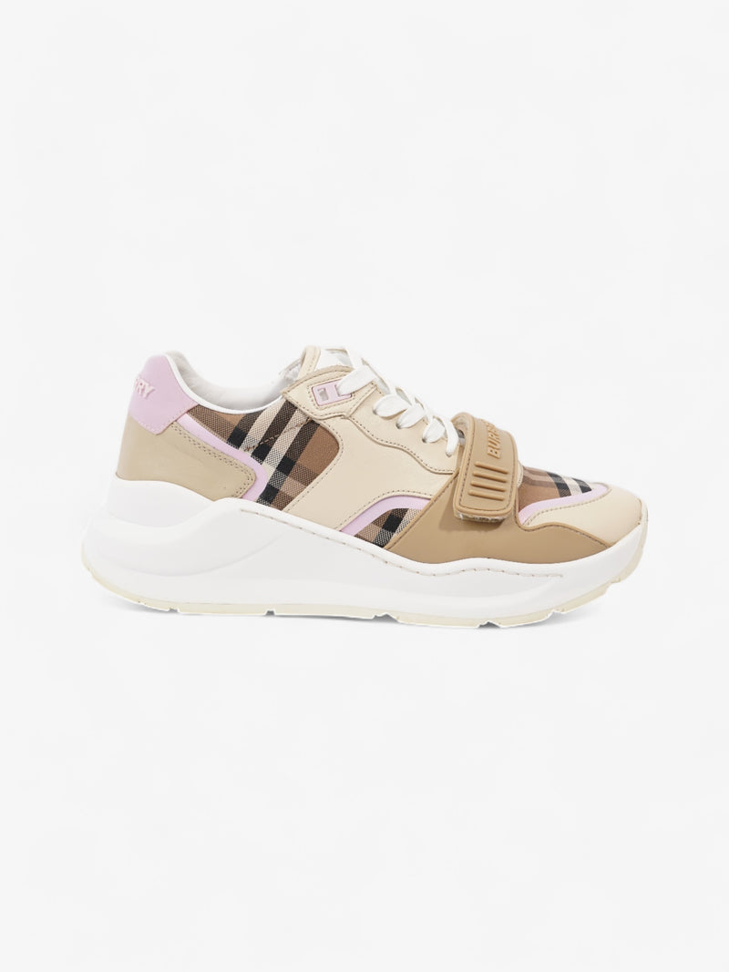  Burberry Ramsey Sneakers Beige  / Brown / Pink Canvas EU 41 UK 8