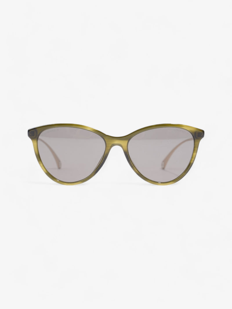  Chanel Cat Eye Sunglasses Green / Gold Acetate 140mm