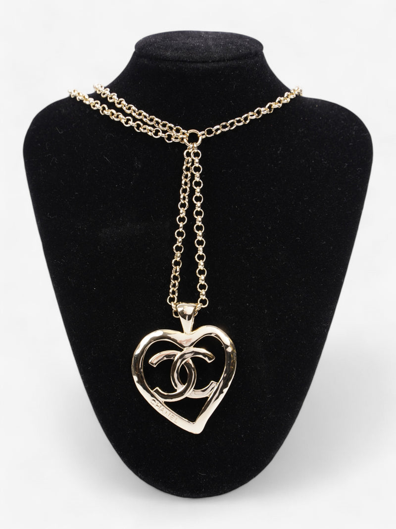  Chanel Coco Heart Long Necklace Light Gold Base Metal