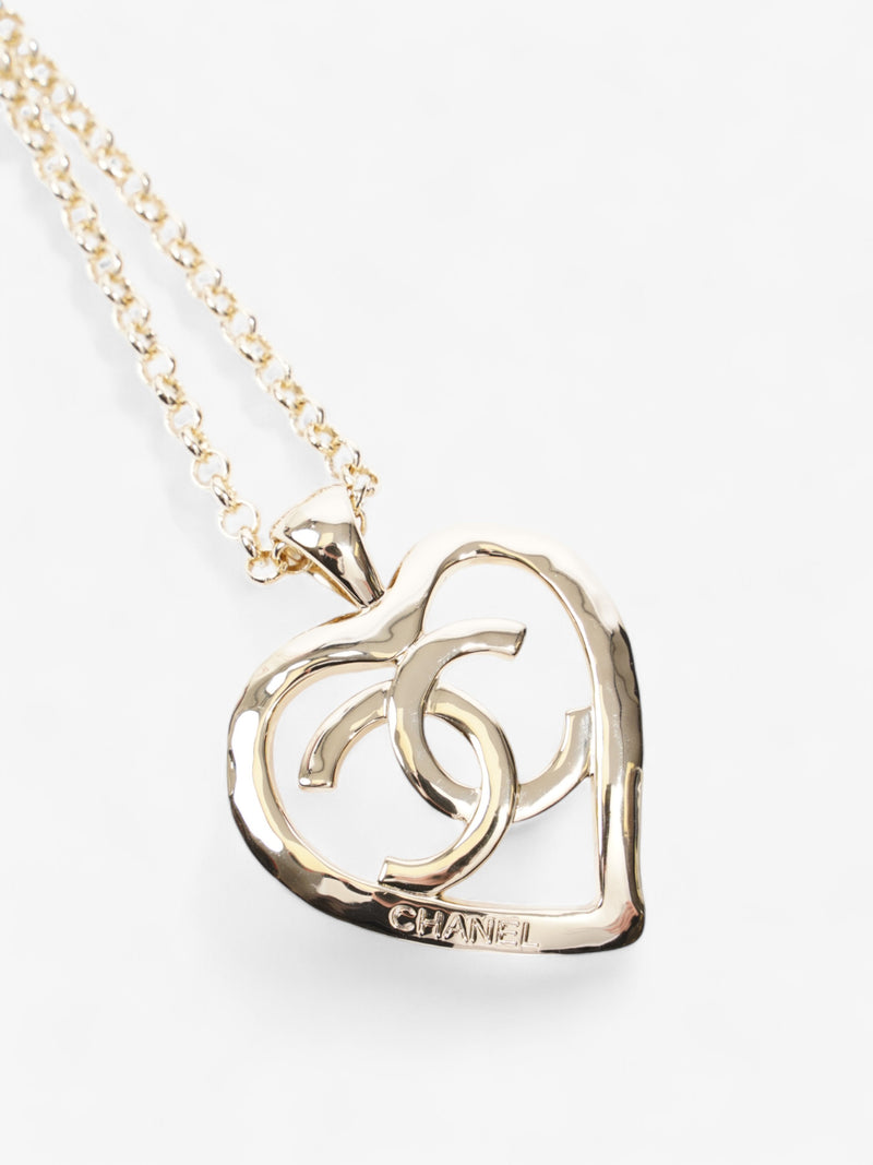  Chanel Coco Heart Long Necklace Light Gold Base Metal