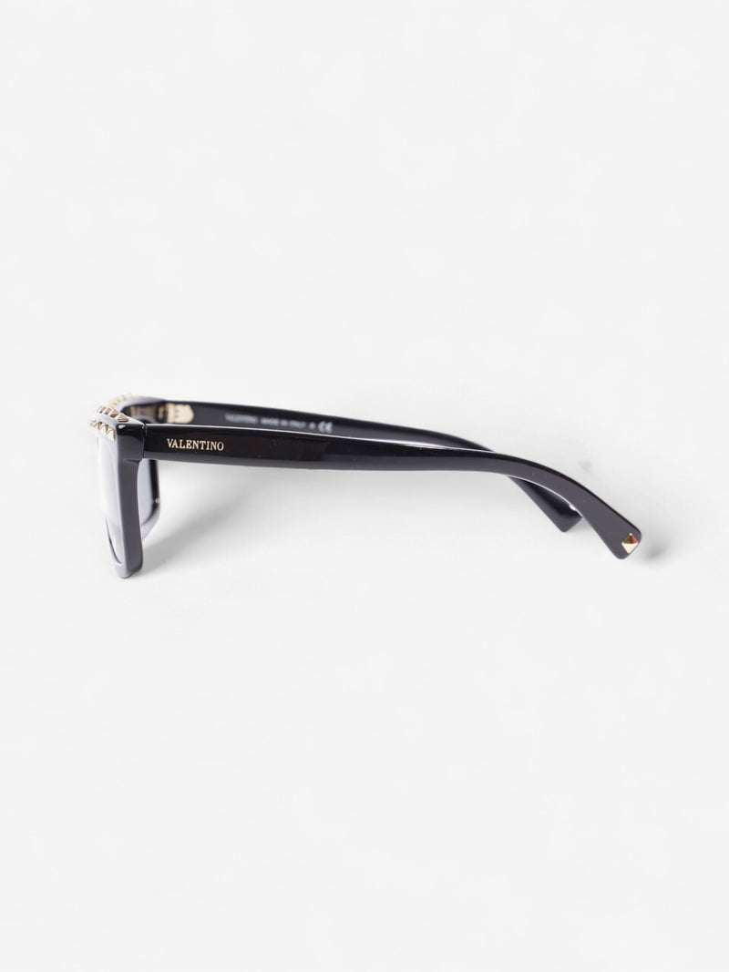  Valentino Rockstud Square Frame Sunglasses Black / Gold Acetate 140mm