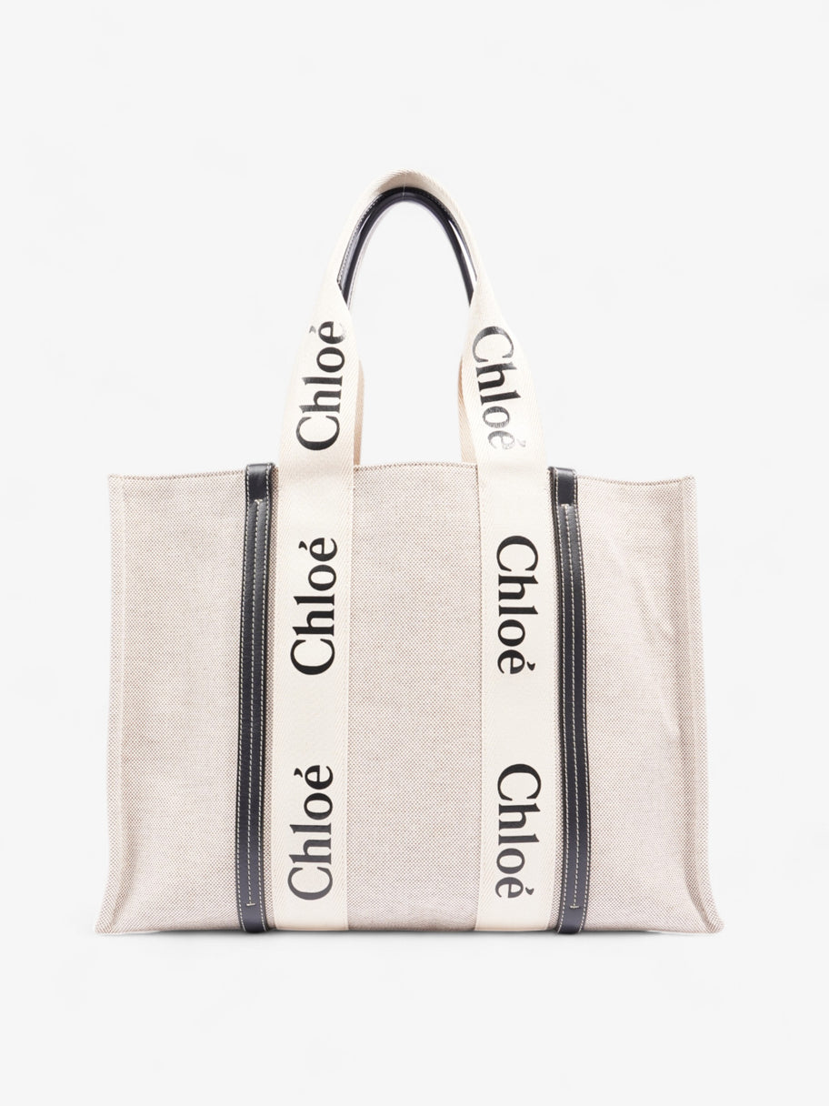 Chloe Woody Tote Cream / Black Canvas Large Image 1