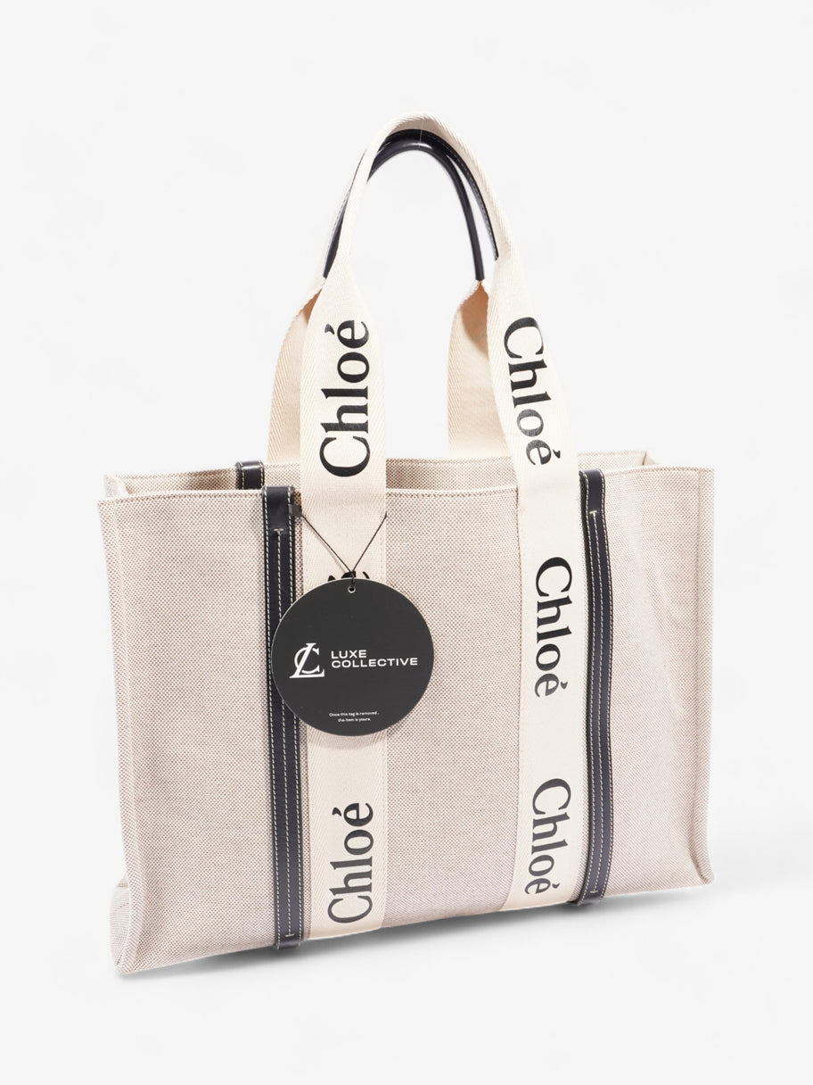 Chloe Woody Tote Cream / Black Canvas Large Image 9