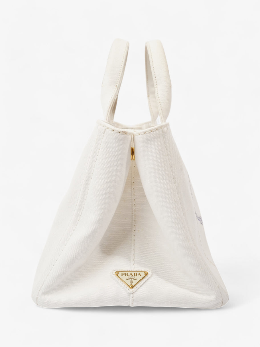 Prada Canapa Tote White / Navy Blue Canvas Medium Image 3