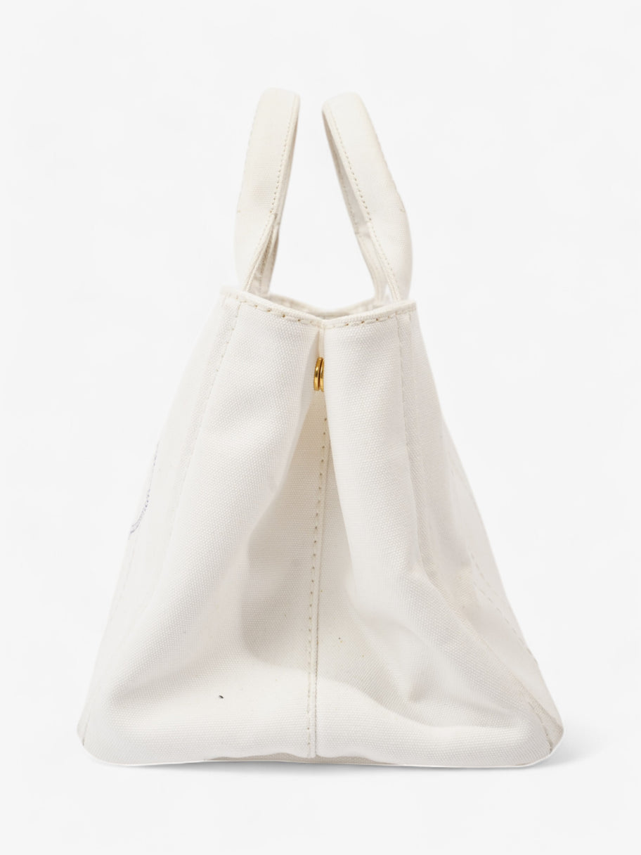 Prada Canapa Tote White / Navy Blue Canvas Medium Image 5