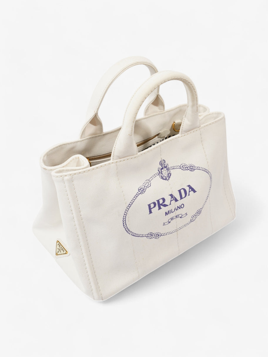 Prada Canapa Tote White / Navy Blue Canvas Medium Image 7