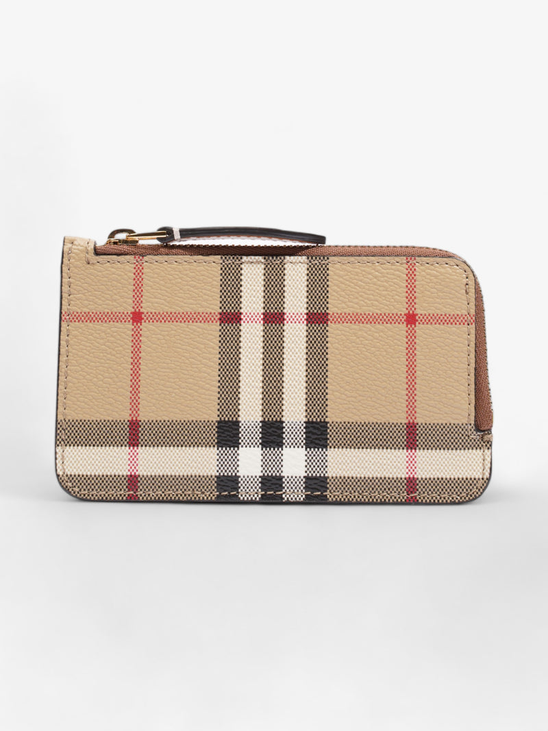  Burberry Check Zip Card Case Archive Beige Coated Canvas