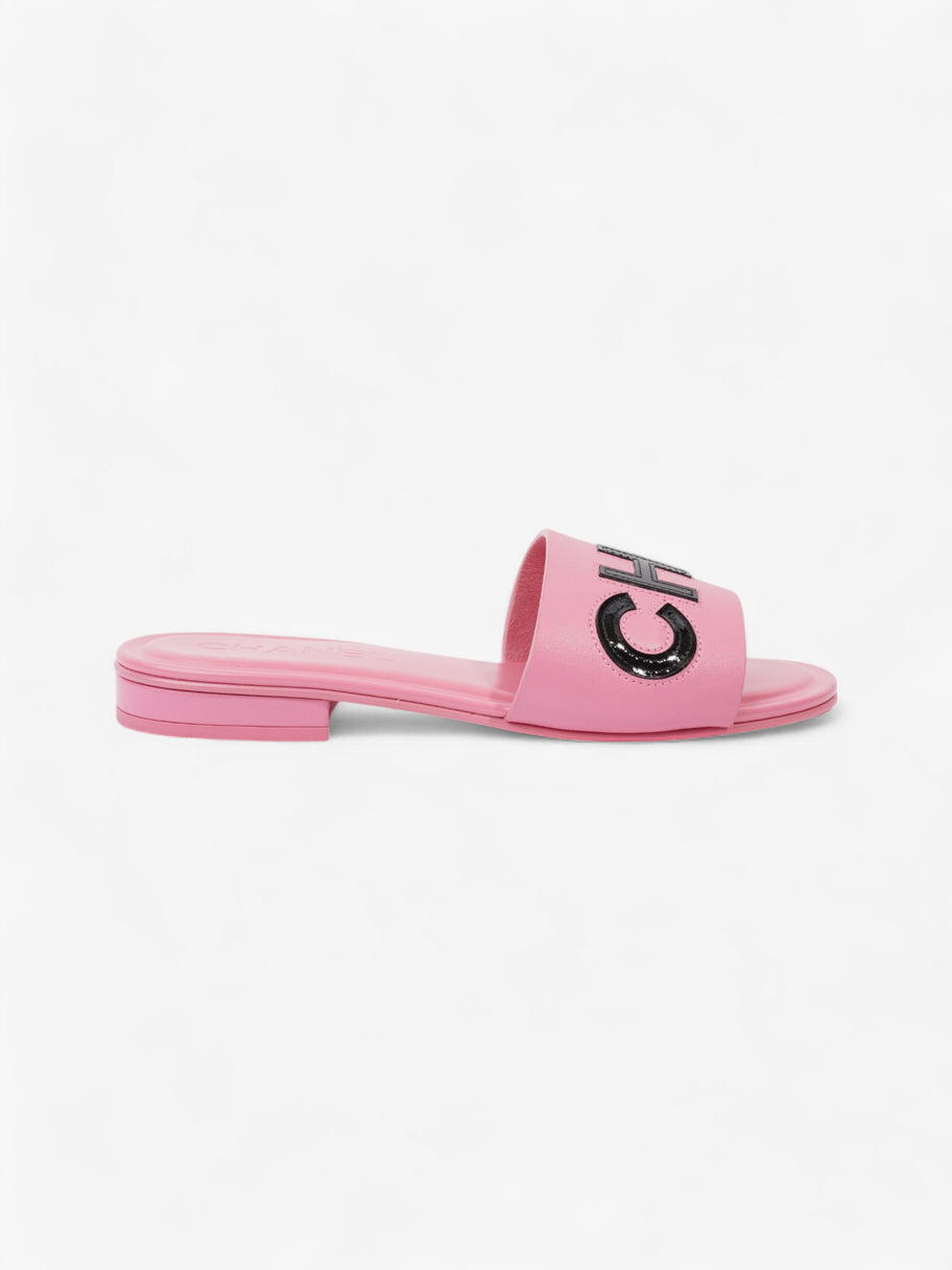 Chanel Logo Slides Pink / Black Leather EU 37 UK 4 Image 1