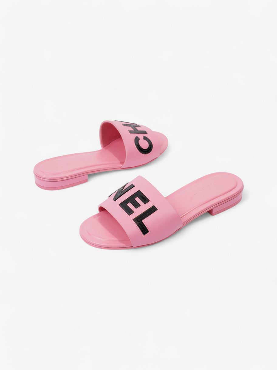 Chanel Logo Slides Pink / Black Leather EU 37 UK 4 Image 9