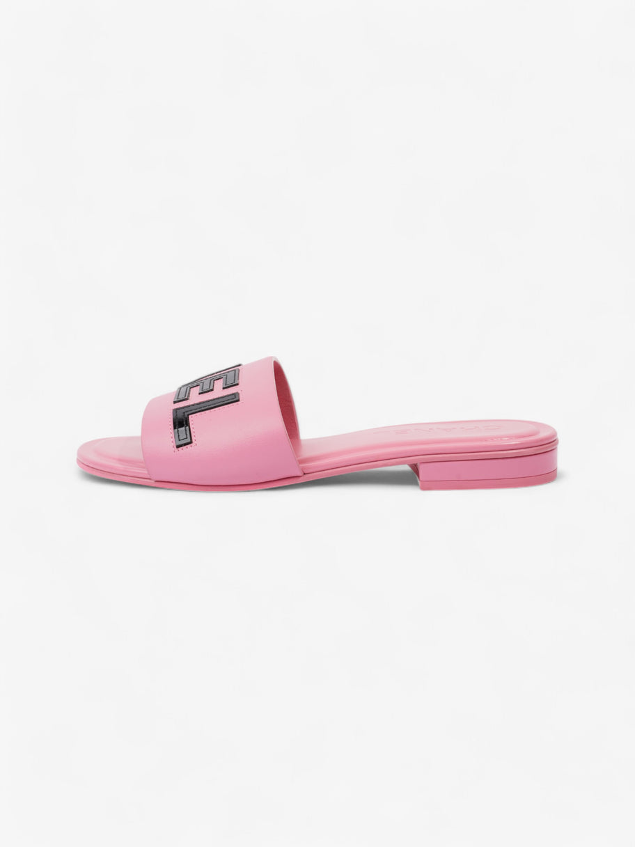 Chanel Logo Slides Pink / Black Leather EU 37 UK 4 Image 5