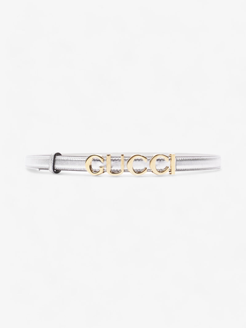  Gucci Buckle Thin Belt Silver Leather 85cm / 34