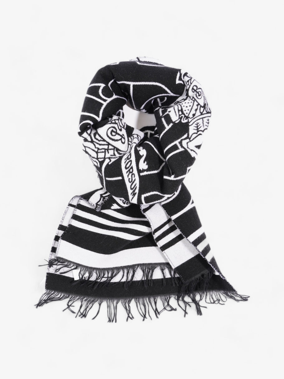 Burberry Equestrian Scarf Black / White Wool Image 3