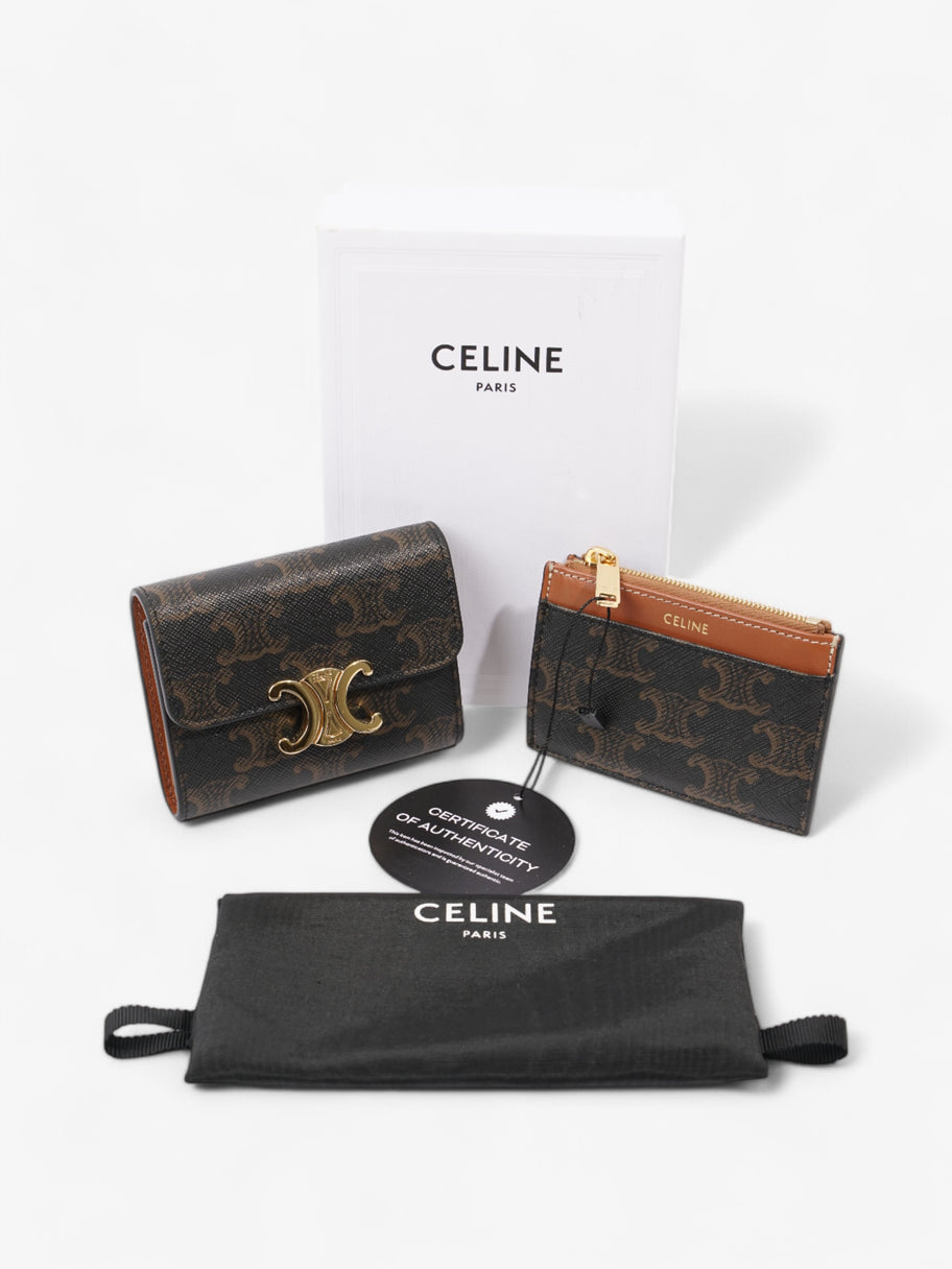 Celine Compact Wallet Brown / Gold Canvas Image 9