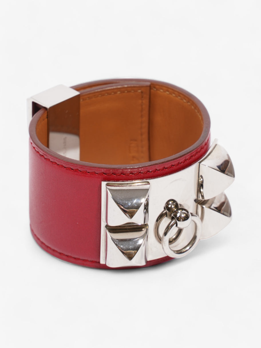 Hermes Collier De Chien Bracelet Rouge / Palladium Calfskin Leather T3 (Medium) Image 4