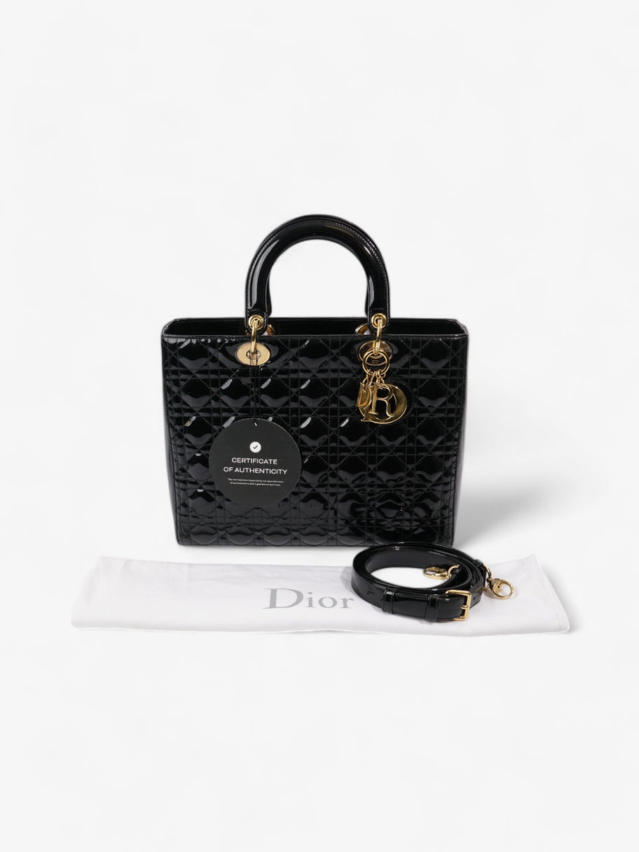 Christian Dior Lady Dior Black Patent Leather Large Image 9