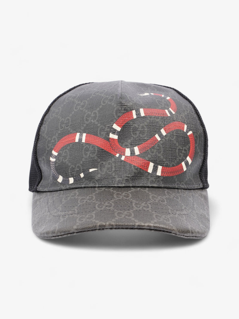  Gucci Kingsnake Print Cap Black GG Supreme / Red Snake Coated Canvas Medium