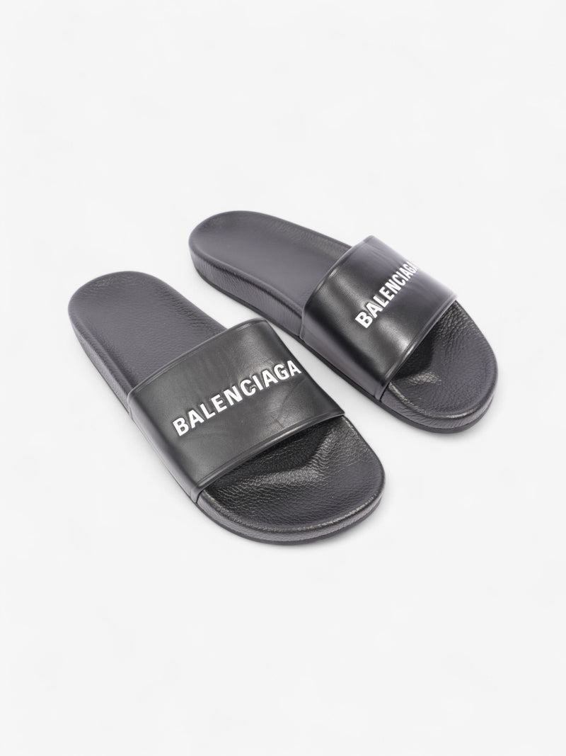  Balenciaga Logo Slides Black / White Leather EU 41 UK 7