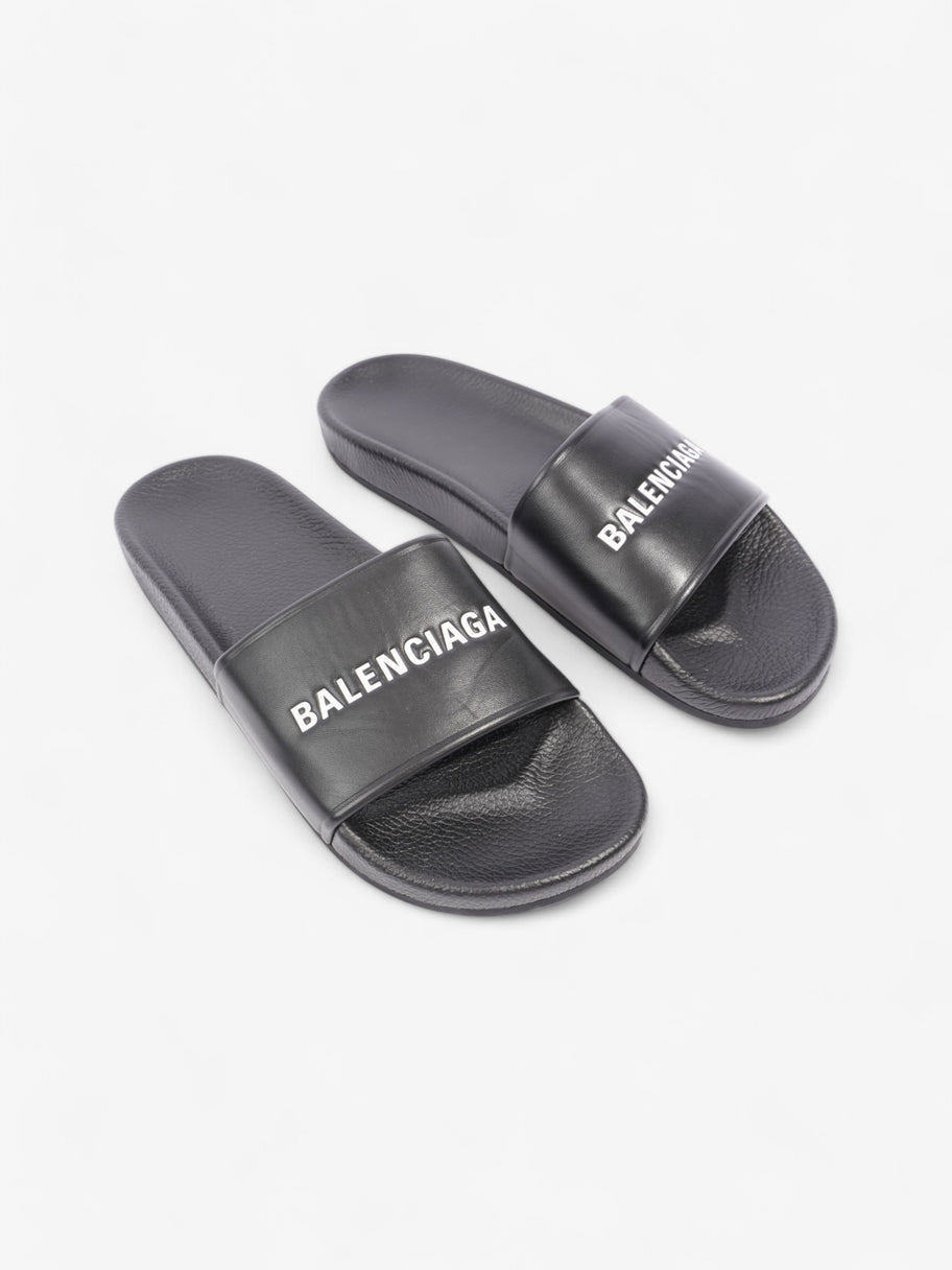 Balenciaga Logo Slides Black / White Leather EU 41 UK 7 Image 2