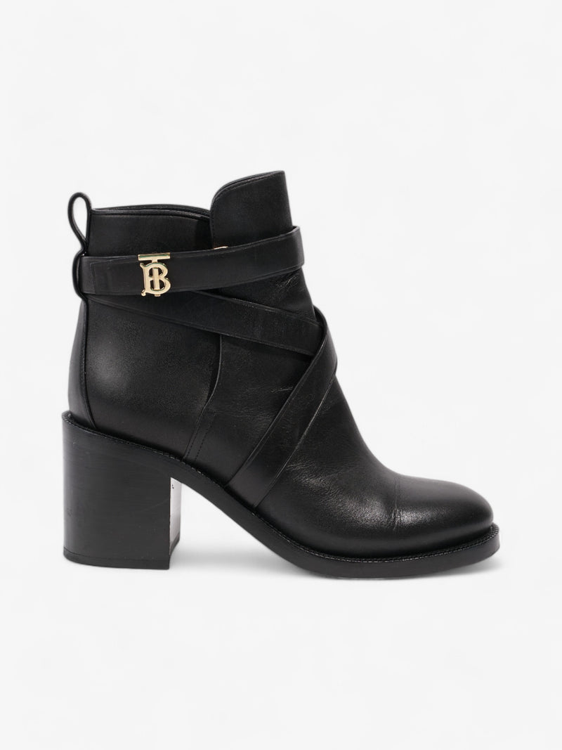  Burberry Platform Ankle Boots Black / Gold Leather EU 38.5 UK 5.5