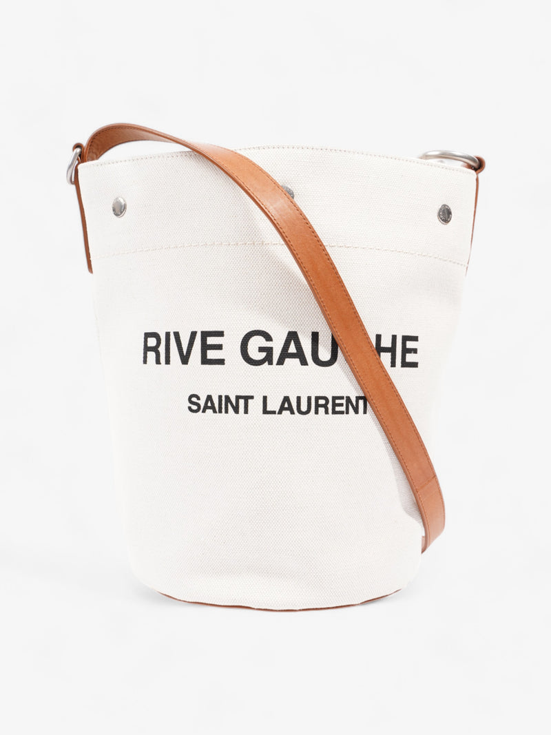  Saint Laurent Rive Gauche Tote White / Brown / Black Cotton